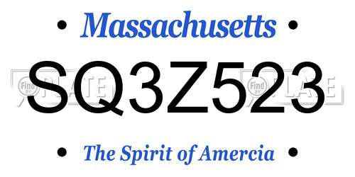 SQ3Z523 Massachusetts License Plate