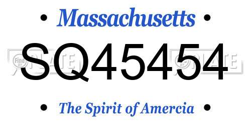 SQ45454 Massachusetts License Plate