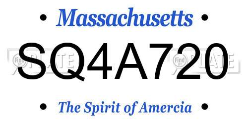 SQ4A720 Massachusetts License Plate