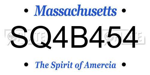 SQ4B454 Massachusetts License Plate