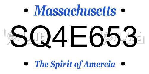 SQ4E653 Massachusetts License Plate