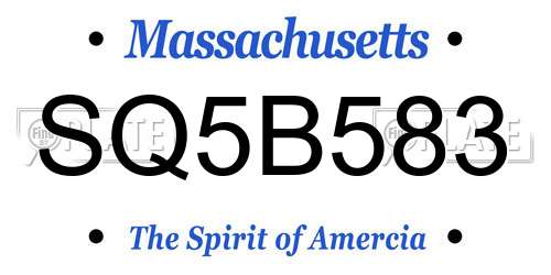 SQ5B583 Massachusetts License Plate