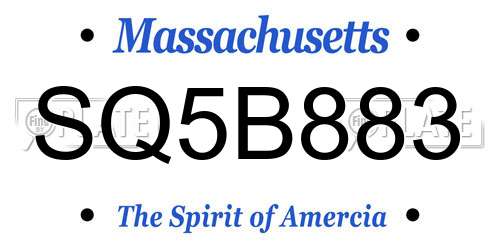 SQ5B883 Massachusetts License Plate