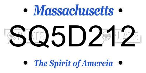 SQ5D212 Massachusetts License Plate