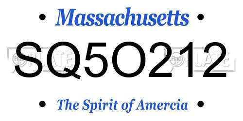 SQ5O212 Massachusetts License Plate