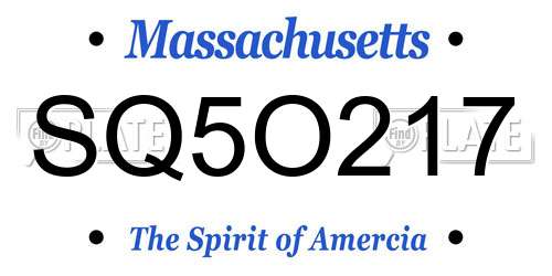 SQ5O217 Massachusetts License Plate