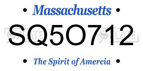 SQ5O712 Massachusetts License Plate