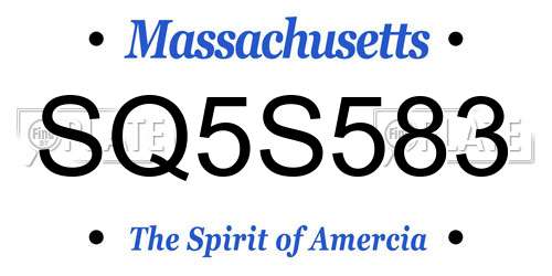 SQ5S583 Massachusetts License Plate
