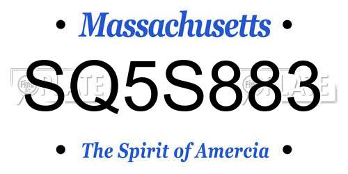 SQ5S883 Massachusetts License Plate