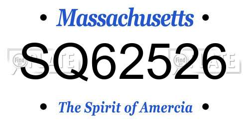 SQ62526 Massachusetts License Plate