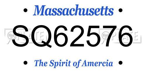 SQ62576 Massachusetts License Plate