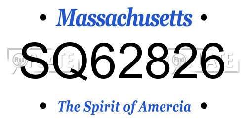 SQ62826 Massachusetts License Plate
