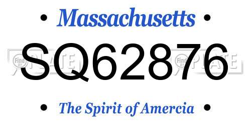 SQ62876 Massachusetts License Plate