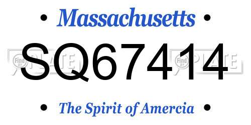 SQ67414 Massachusetts License Plate