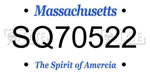 SQ70522 Massachusetts License Plate