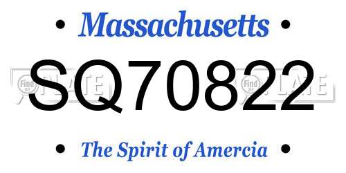 SQ70822 Massachusetts License Plate