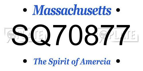 SQ70877 Massachusetts License Plate