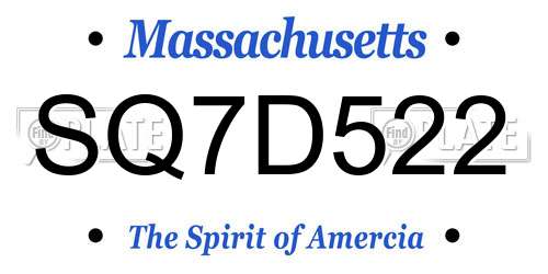 SQ7D522 Massachusetts License Plate