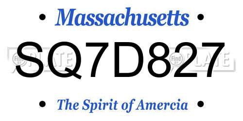 SQ7D827 Massachusetts License Plate