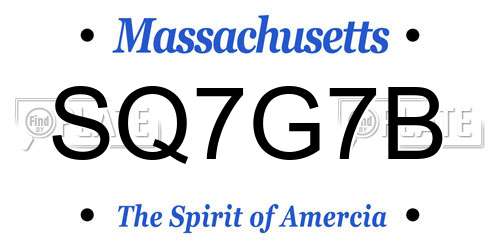 SQ7G7B Massachusetts License Plate