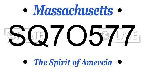 SQ7O577 Massachusetts License Plate