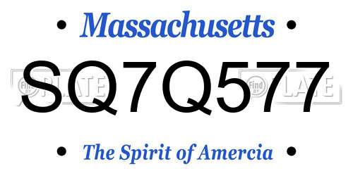 SQ7Q577 Massachusetts License Plate