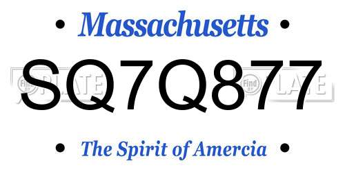 SQ7Q877 Massachusetts License Plate