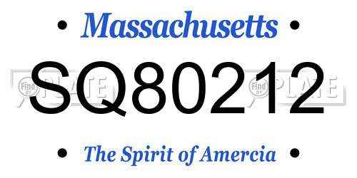 SQ80212 Massachusetts License Plate