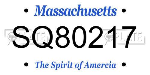 SQ80217 Massachusetts License Plate