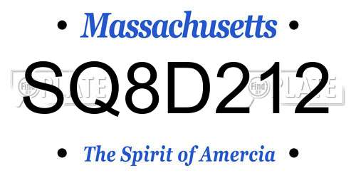 SQ8D212 Massachusetts License Plate