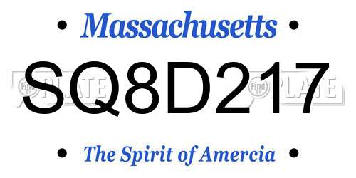 SQ8D217 Massachusetts License Plate