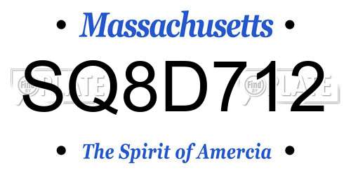 SQ8D712 Massachusetts License Plate