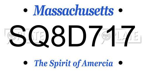 SQ8D717 Massachusetts License Plate