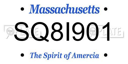SQ8I901 Massachusetts License Plate