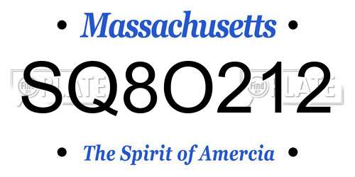 SQ8O212 Massachusetts License Plate