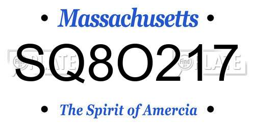 SQ8O217 Massachusetts License Plate