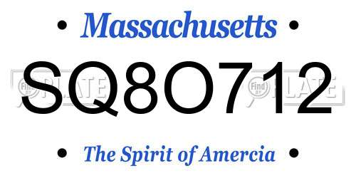 SQ8O712 Massachusetts License Plate