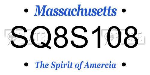 SQ8S108 Massachusetts License Plate