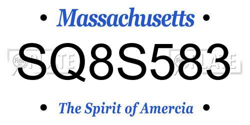 SQ8S583 Massachusetts License Plate