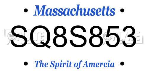 SQ8S853 Massachusetts License Plate