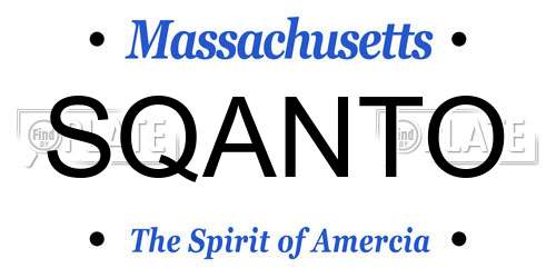 SQANTO Massachusetts License Plate