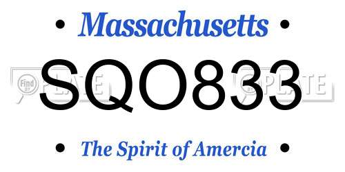 SQO833 Massachusetts License Plate