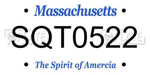 SQT0522 Massachusetts License Plate