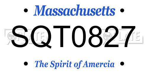 SQT0827 Massachusetts License Plate