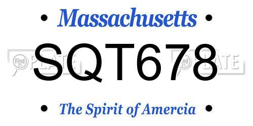 SQT678 Massachusetts License Plate