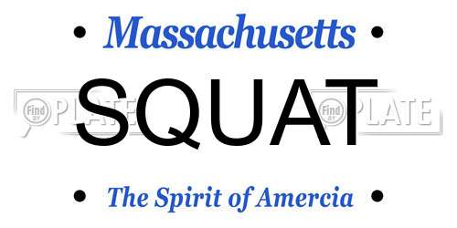 SQUAT Massachusetts License Plate