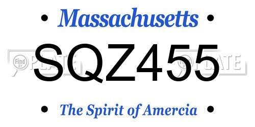SQZ455 Massachusetts License Plate