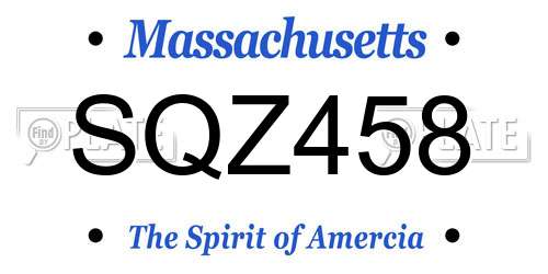 SQZ458 Massachusetts License Plate