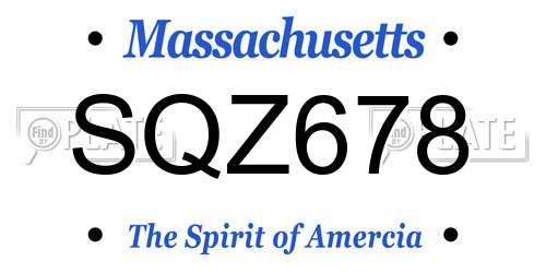 SQZ678 Massachusetts License Plate