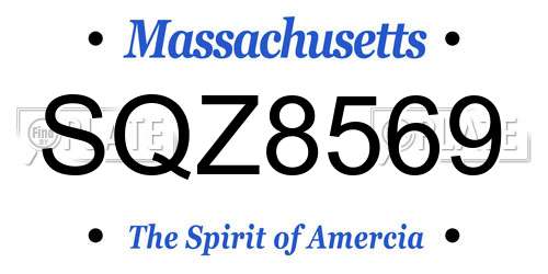 SQZ8569 Massachusetts License Plate